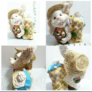 Adorable Easter spring Bunny holding a basket white & pastel colors